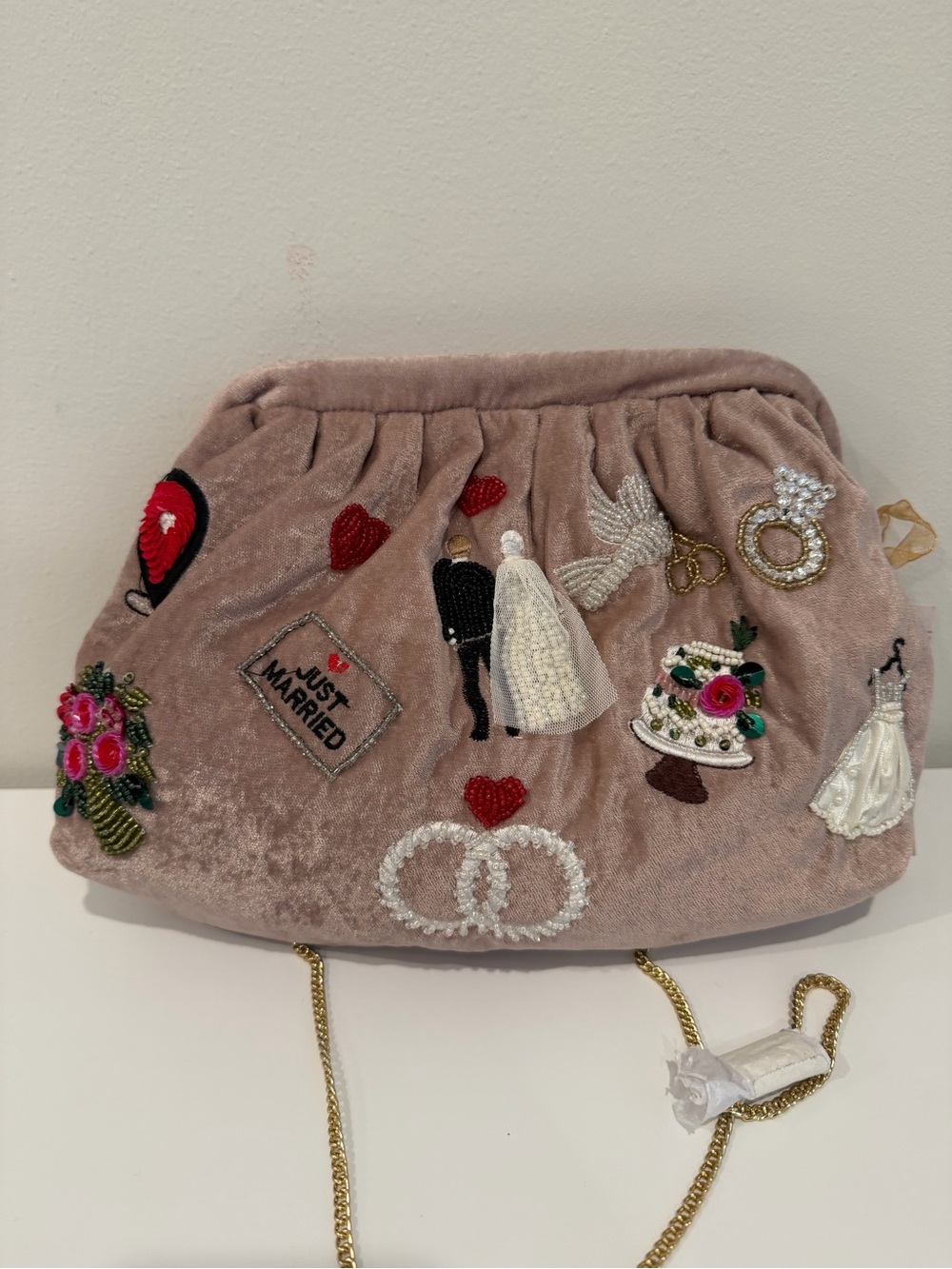 Wedding Embroidered Pink Velvet Clutch Bag - Unbranded